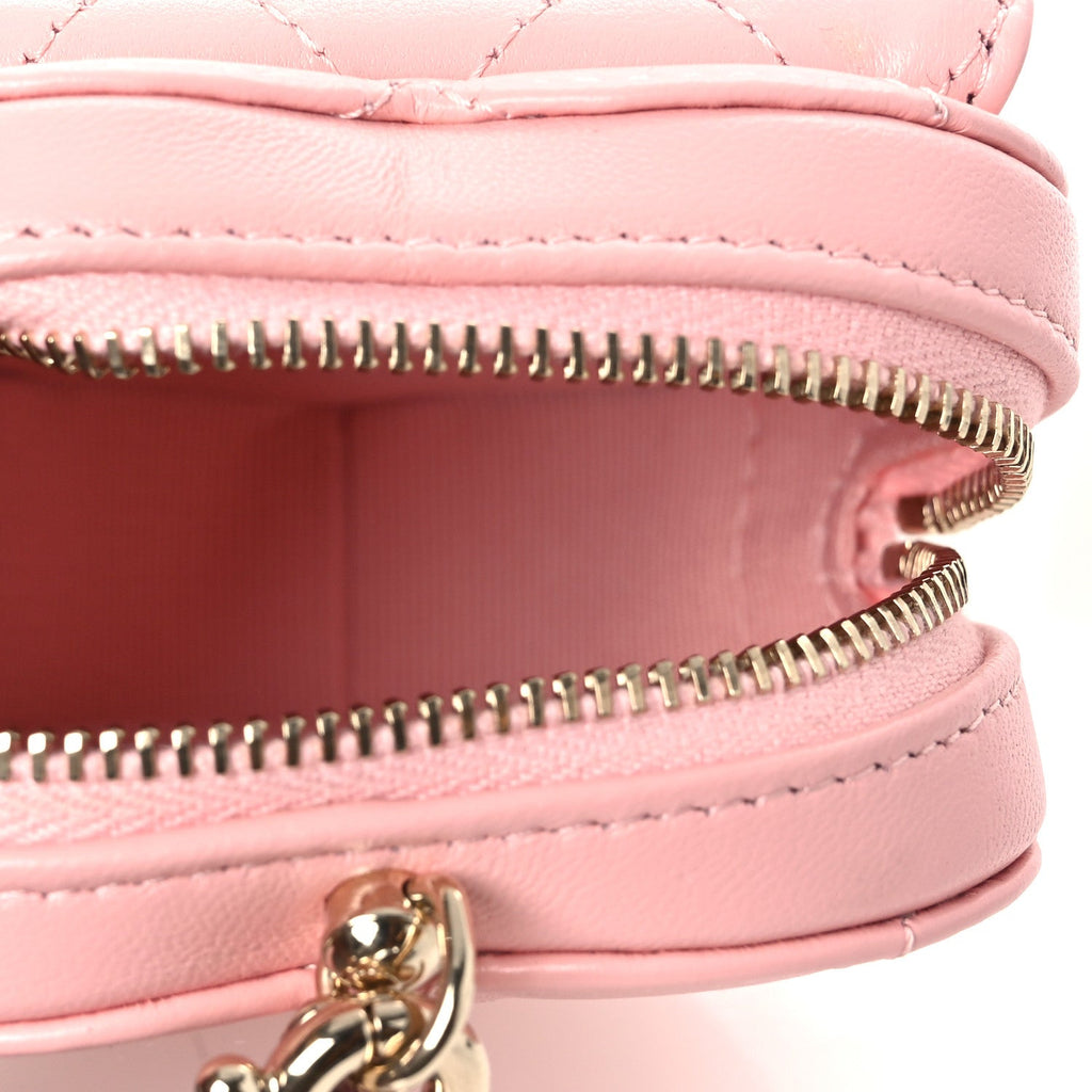 Lambskin Quilted CC In Love Heart Coin Bag Charm Light Pink