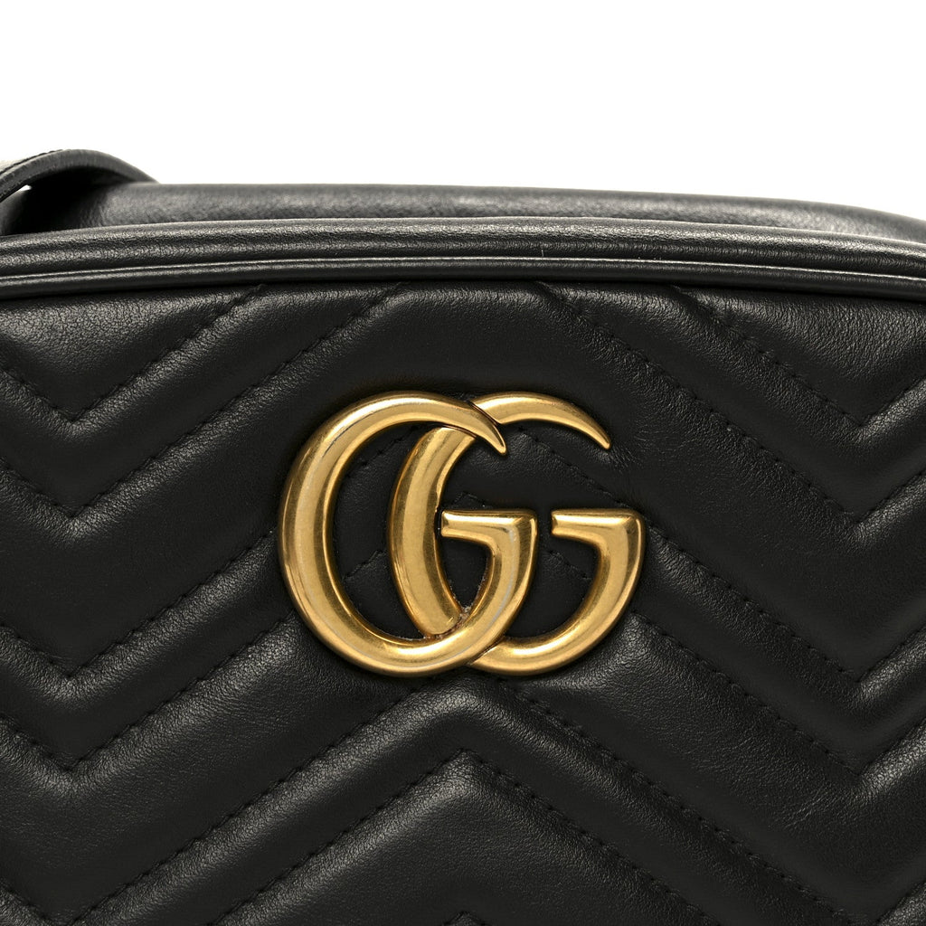 Gucci Calfskin Matelasse Small GG Marmont Chain Shoulder Bag Black