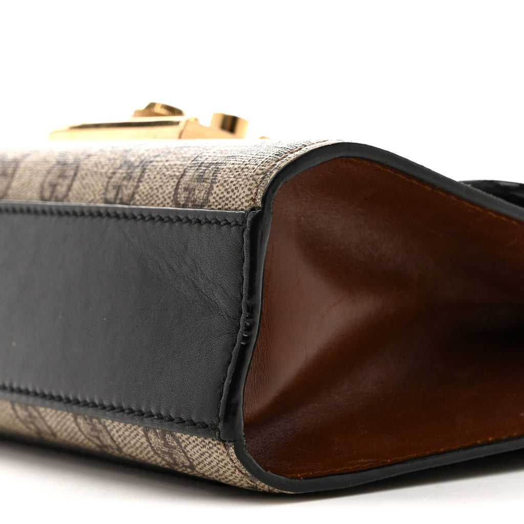 Gucci GG Supreme Monogram Calfskin Small Padlock Shoulder Bag Beige Black Cuir