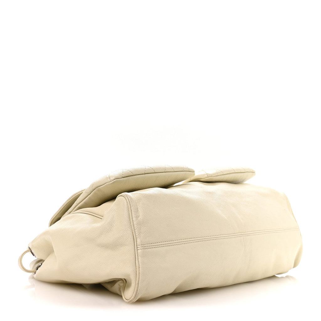 Chanel Glazed Caviar Reissue Double Pocket In the City Tote White