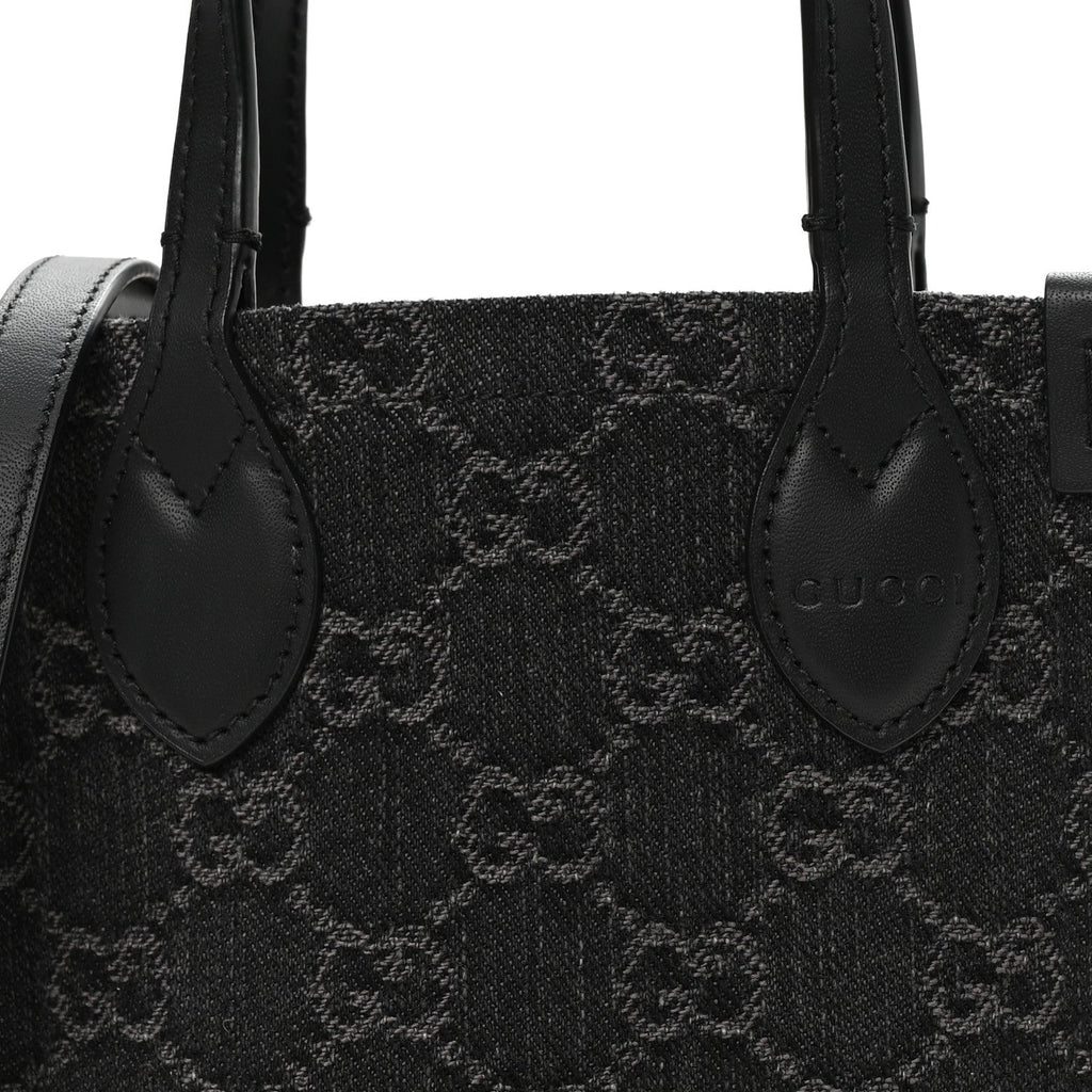 Gucci Denim GG Monogram Calfskin Mini Ophidia Tote Bag Black