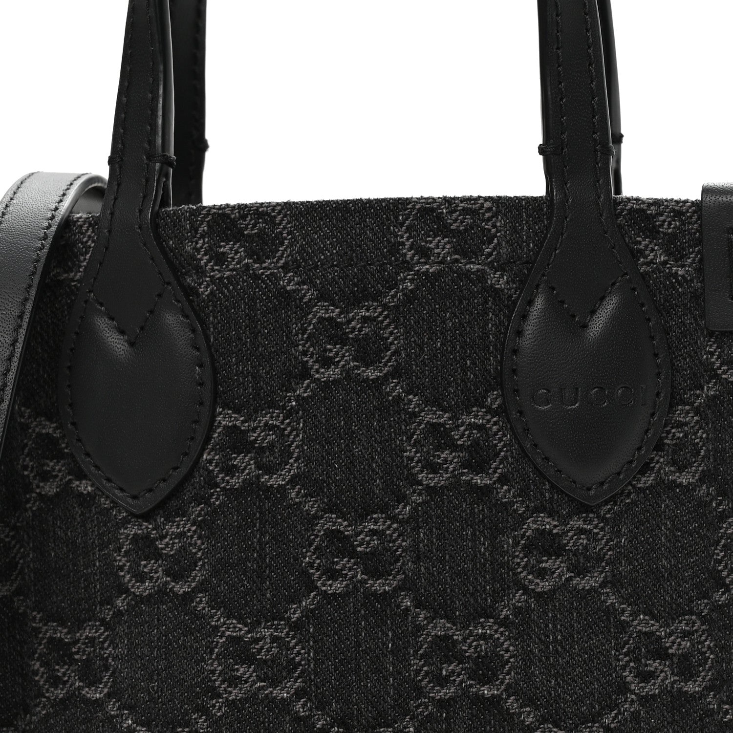 Gucci Denim GG Monogram Calfskin Mini Ophidia Tote Bag Black