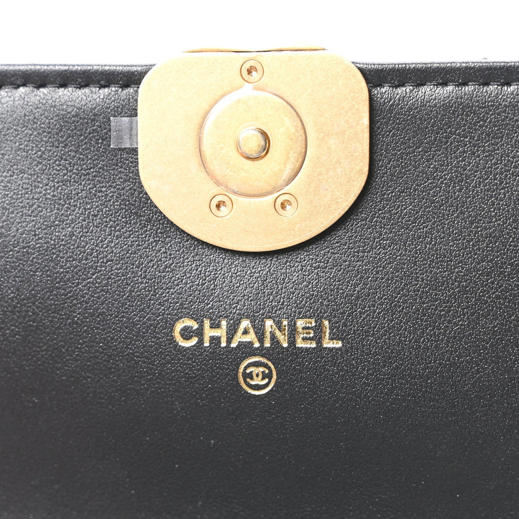 Chanel Lambskin Quilted Chanel 19 Chain Flap Wallet Black
