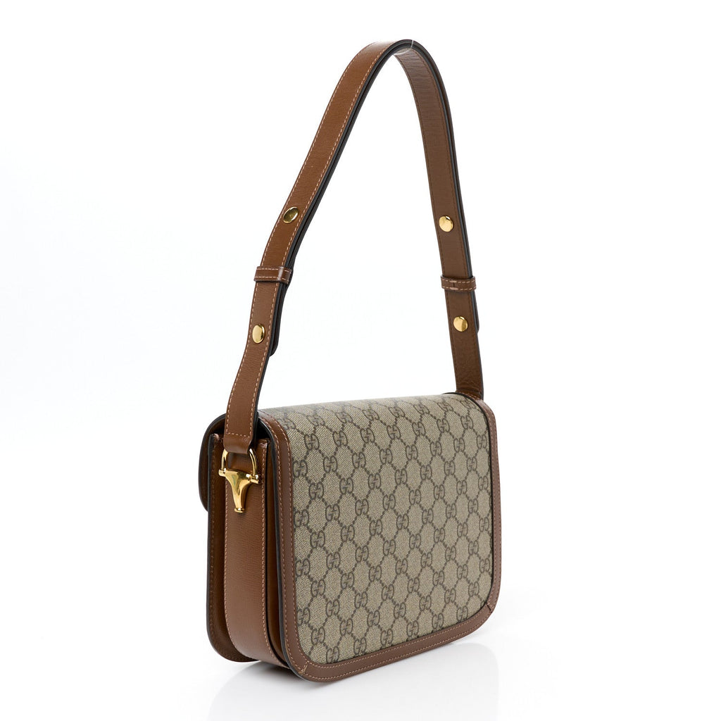 Gucci GG Supreme Monogram Azalea Calfskin Horsebit 1955 Shoulder Bag Beige Brown Sugar