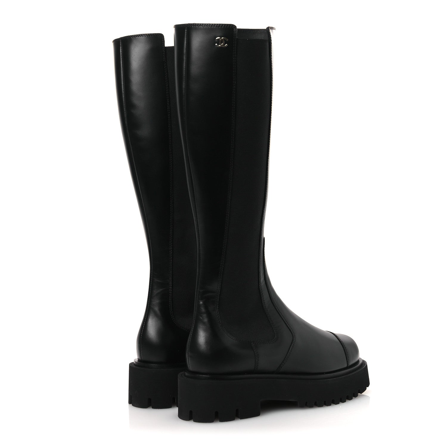 Calfskin Cap Toe CC Tall Boots 37.5 Black
