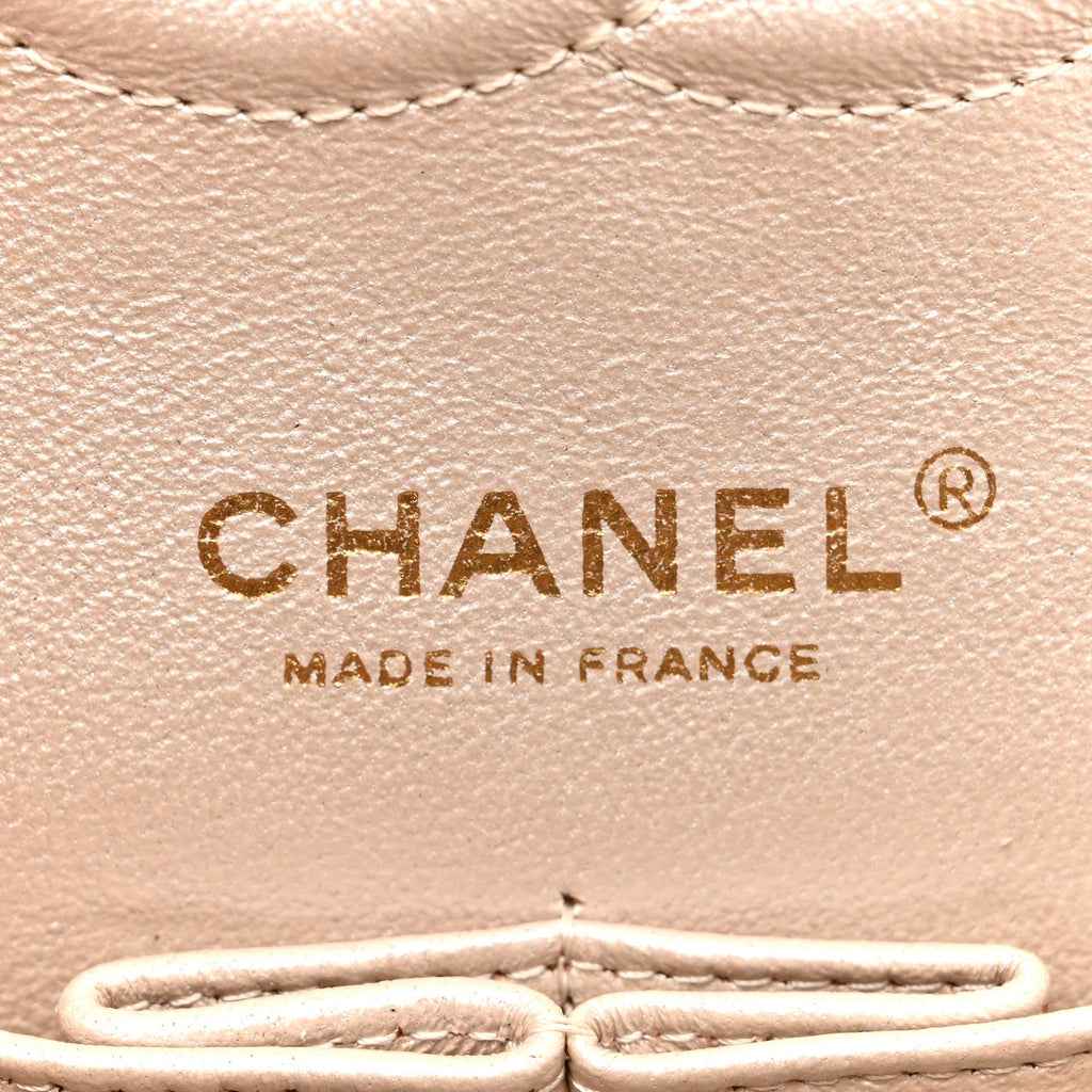 Chanel Pearly Caviar Quilted Medium Double Flap Light Beige