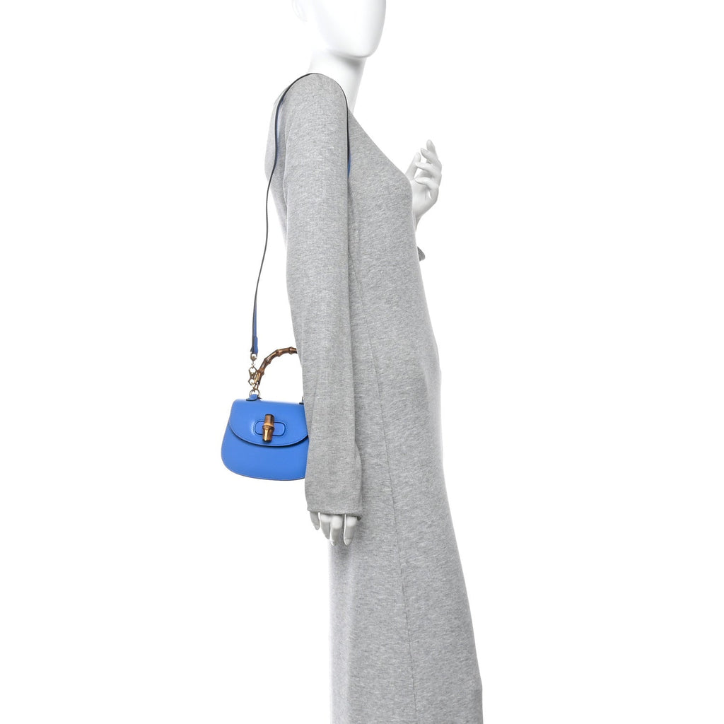 Gucci Boarded Dyana Lux Calfskin Web Mini Bamboo 1947 Top Handle Bag Blue