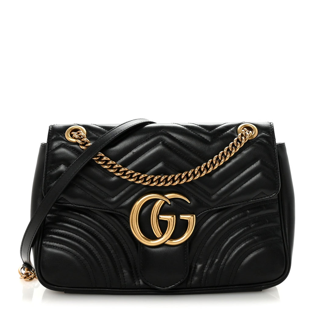 Gucci Calfskin Matelasse Medium GG Marmont Shoulder Bag Black
