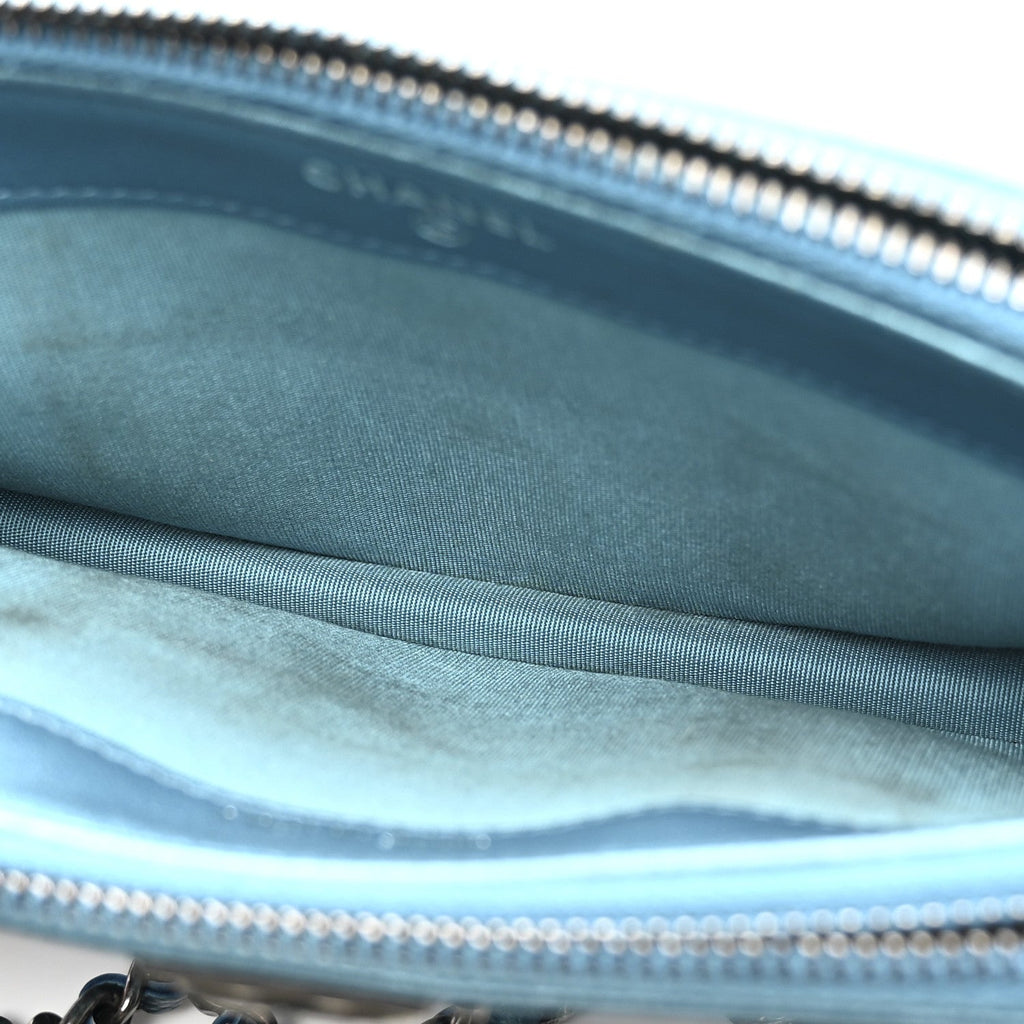 Chanel Metallic Caviar Quilted Small Boy Clutch With Chain Turquoise