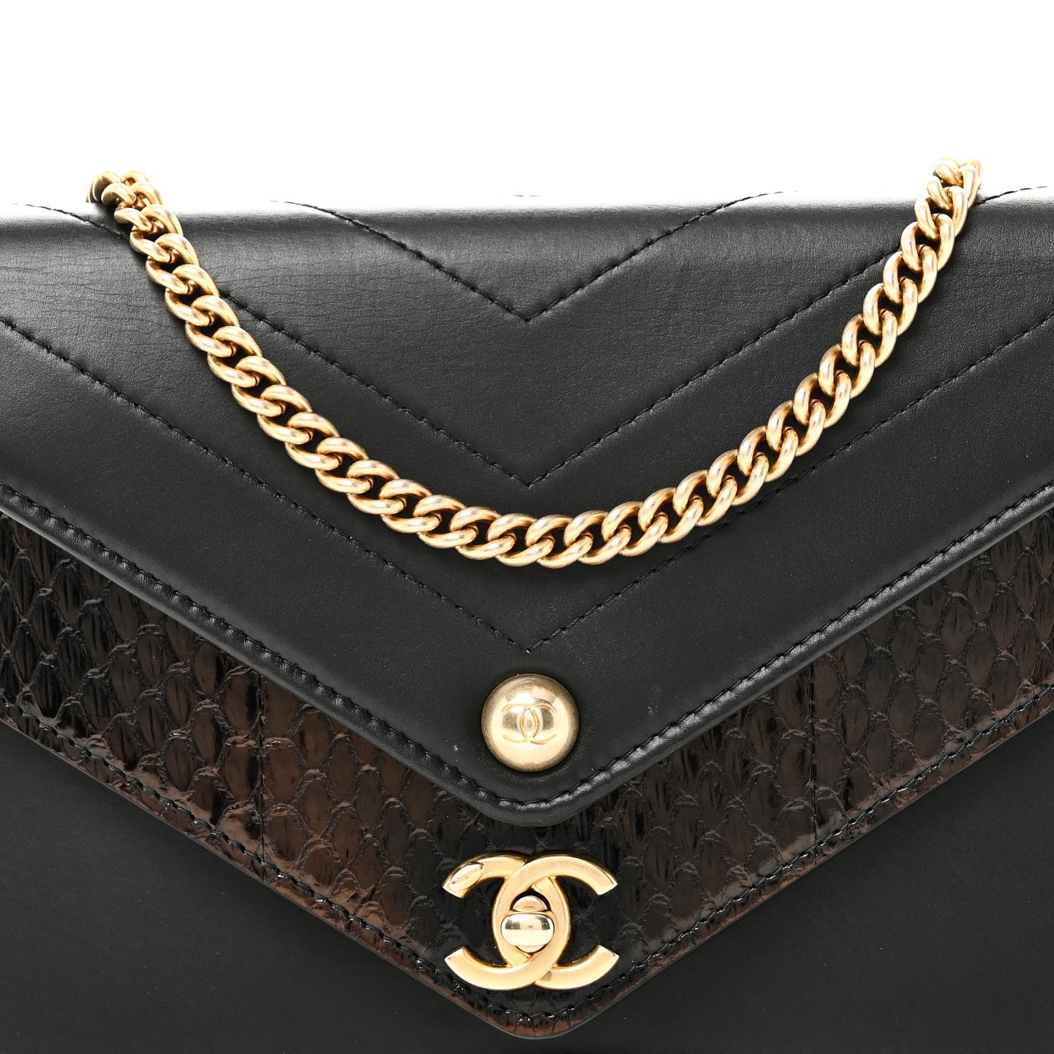 Chanel Calfskin Elaphe Double Chevron Mini Wallet On Chain WOC Black