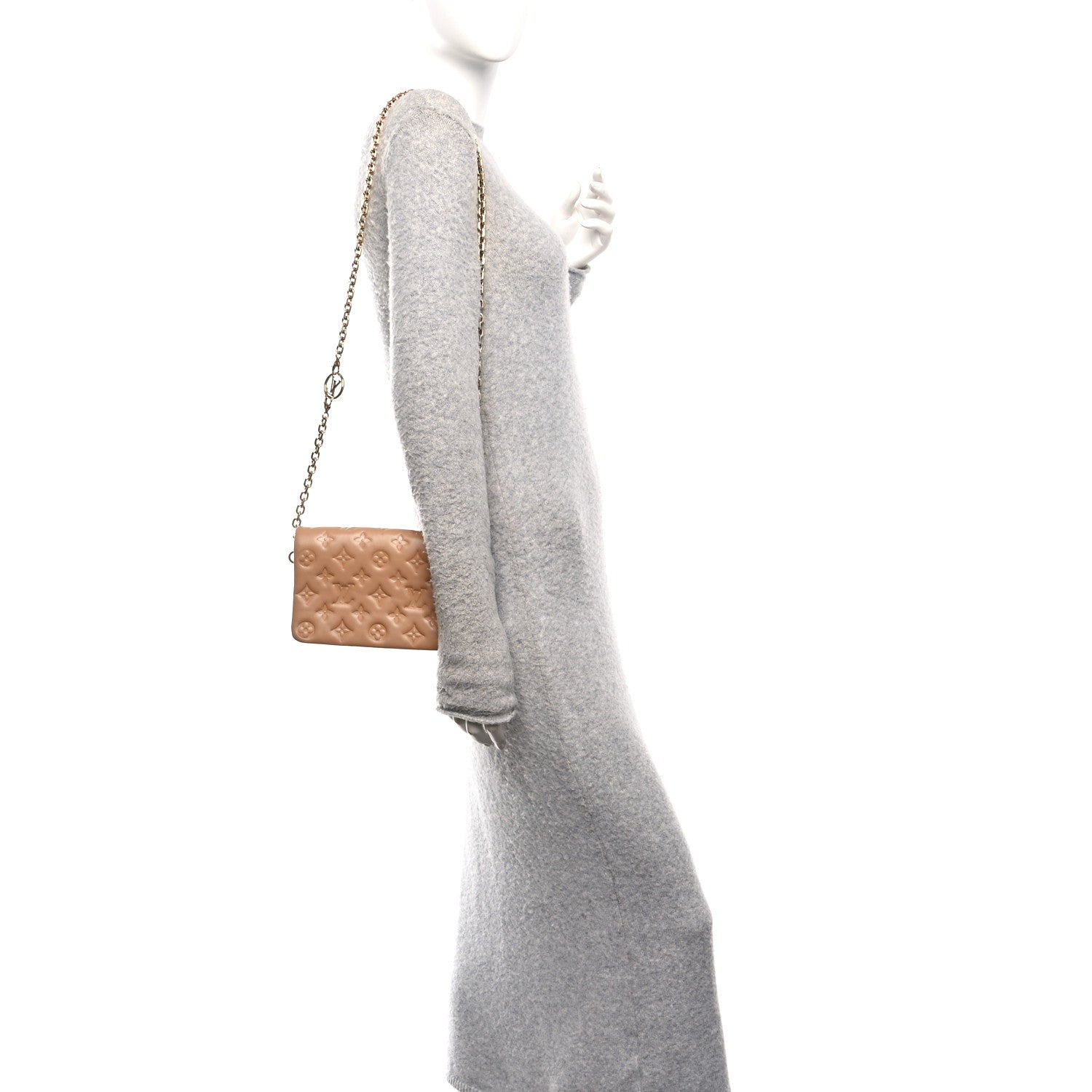 Louis Vuitton Lambskin Embossed Monogram Pochette Coussin Camel