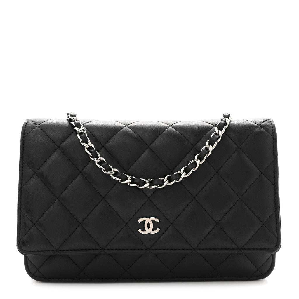Chanel Lambskin Quilted Wallet On Chain WOC Black