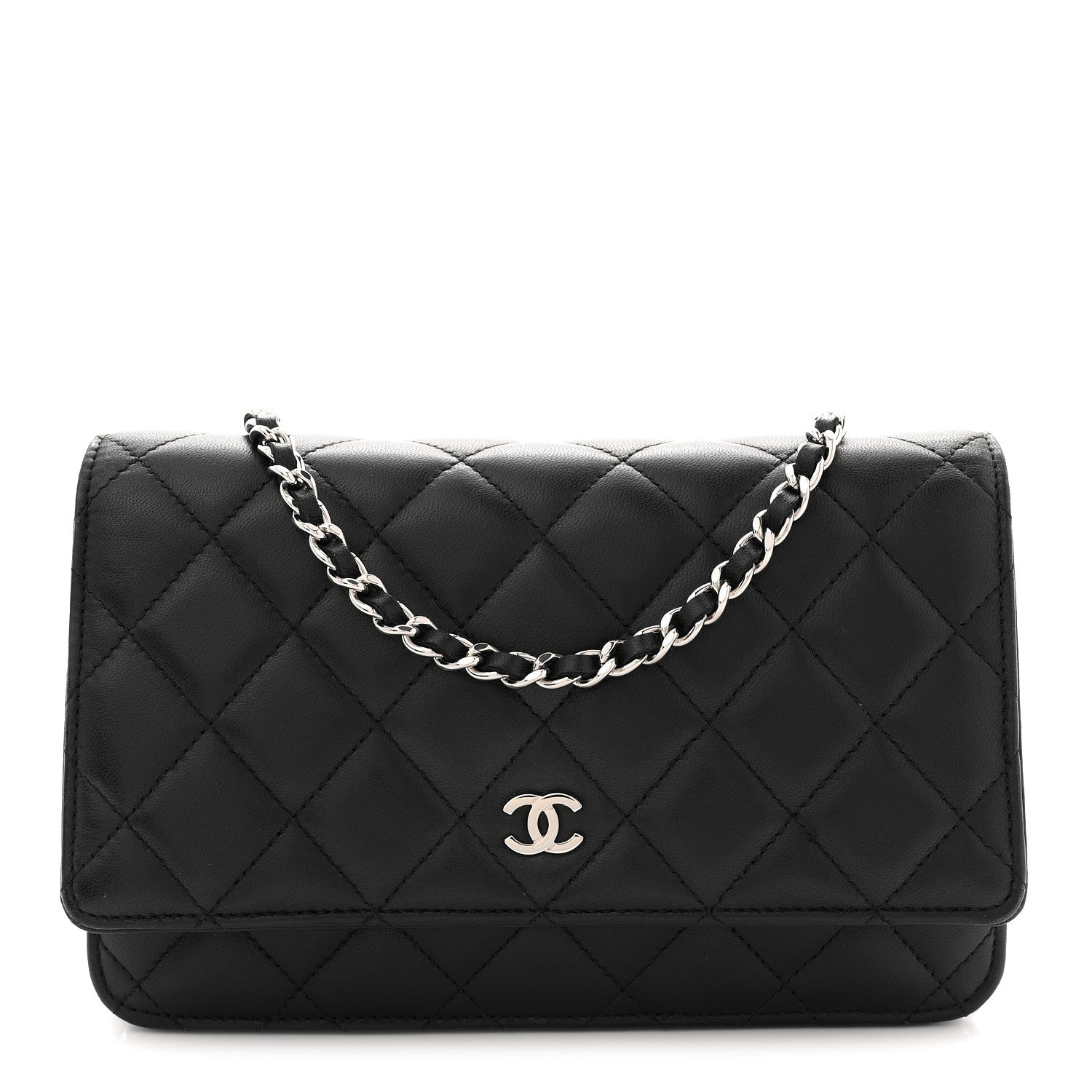 Chanel Lambskin Quilted Wallet On Chain WOC Black