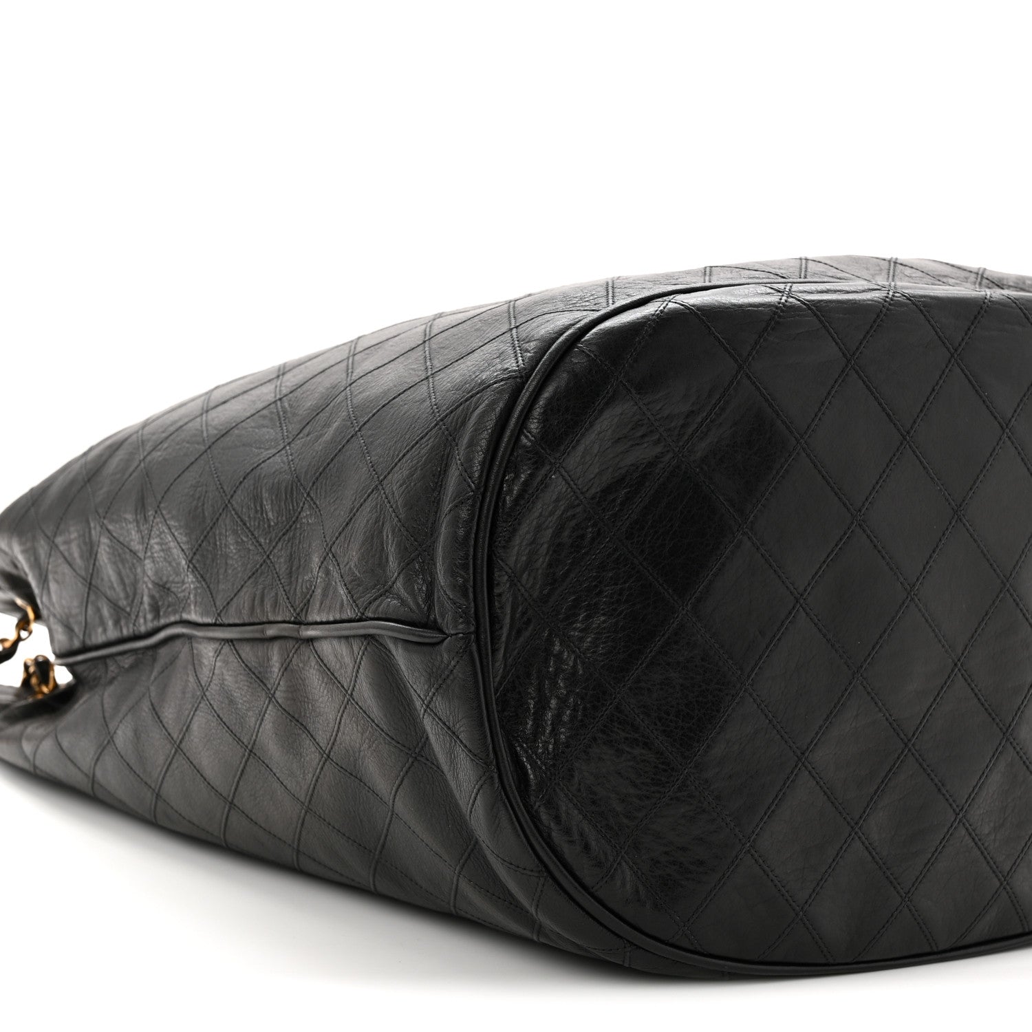 Chanel Grained Calfskin Quilted Drawstring Bucket Bag Black