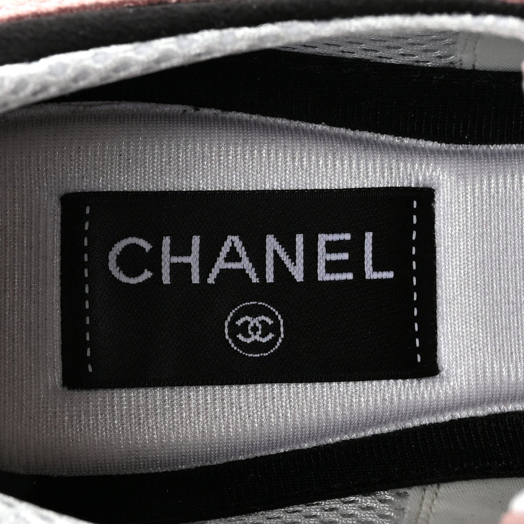 Chanel Suede Calfskin Grosgrain Womens CC Sneakers 39.5 Light Pink Black