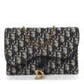 Christian Dior Oblique Saddle Chain Pouch Blue