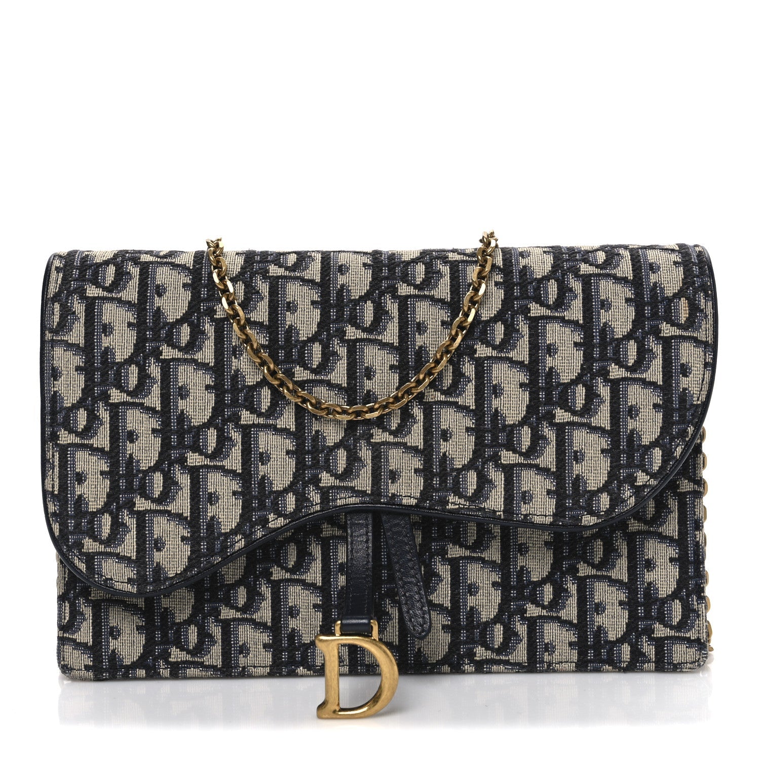 Christian Dior Oblique Saddle Chain Pouch Blue