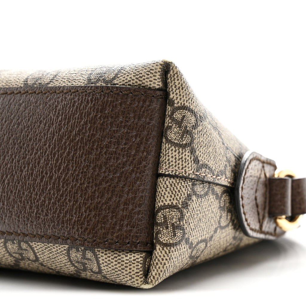 Gucci GG Supreme Monogram Textured Dollar Calfskin Web Small Ophidia Dome Shoulder Bag Beige Ebony New Acero