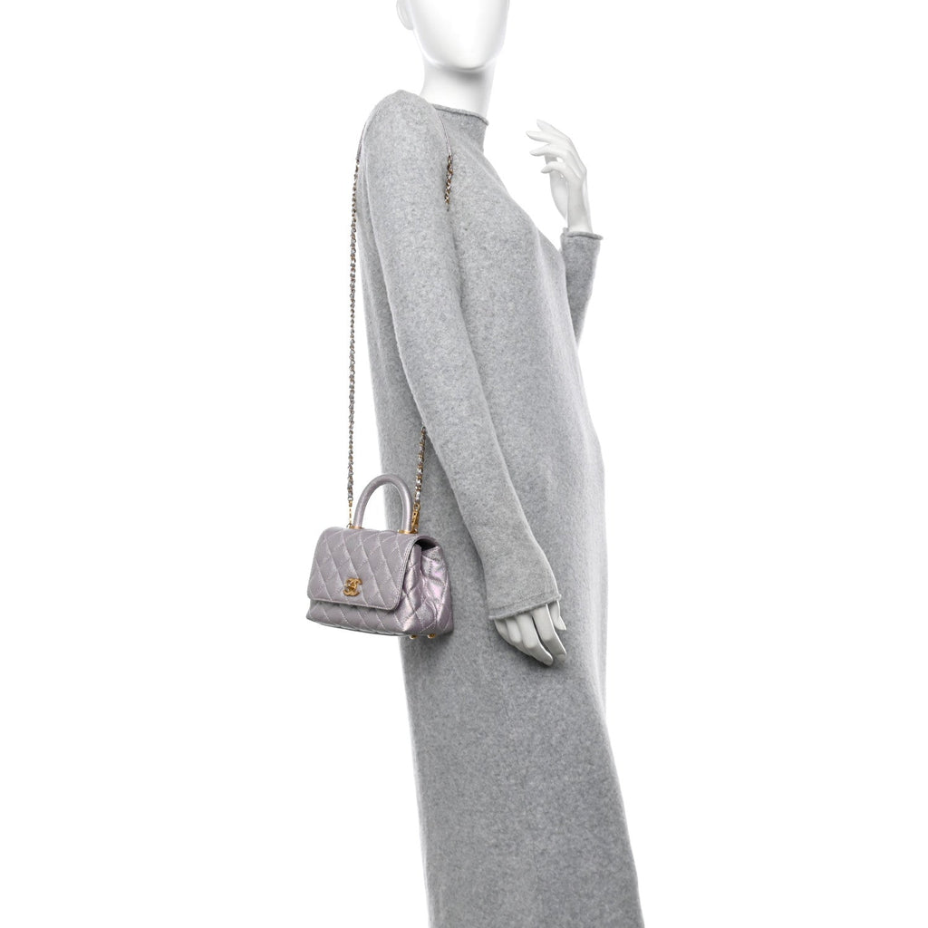 Chanel Metallic Caviar Quilted Extra Mini Coco Handle Flap Light Pink