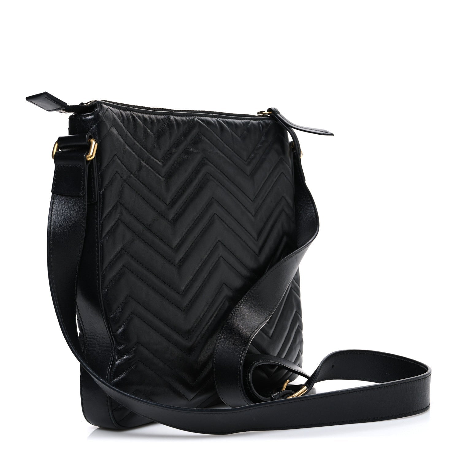 Gucci Calfskin Matelasse GG Marmont Flat Messenger Bag Black