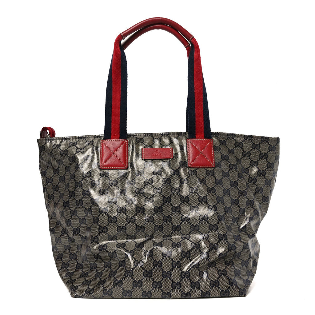 Gucci Crystal Monogram Large Web Handle Bucket Tote Red