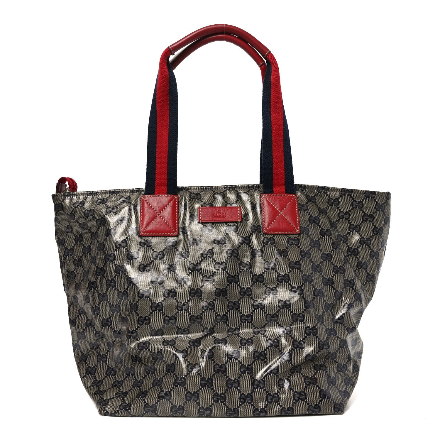 Gucci Crystal Monogram Large Web Handle Bucket Tote Red