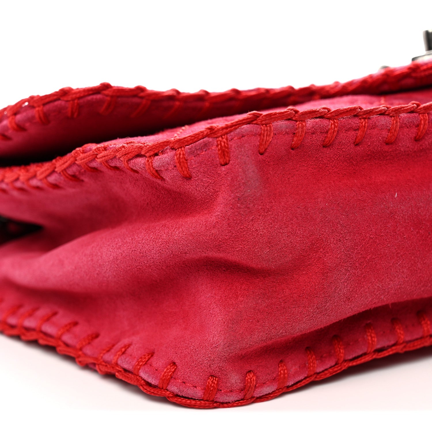 Chanel Suede Quilted Whipstitch Flap Red
