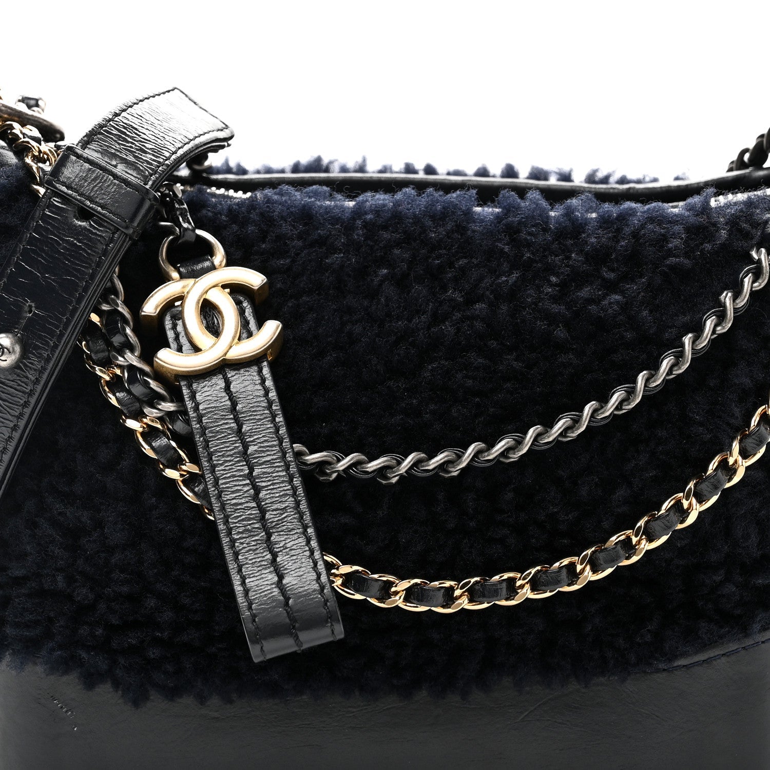 Chanel Shearling Small Gabrielle Hobo Navy