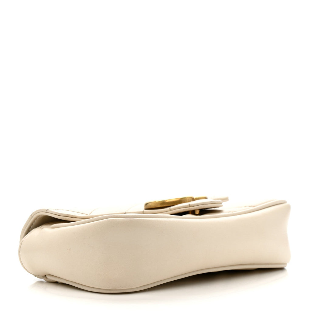 Gucci Calfskin Matelasse Super Mini GG Marmont Shoulder Bag White