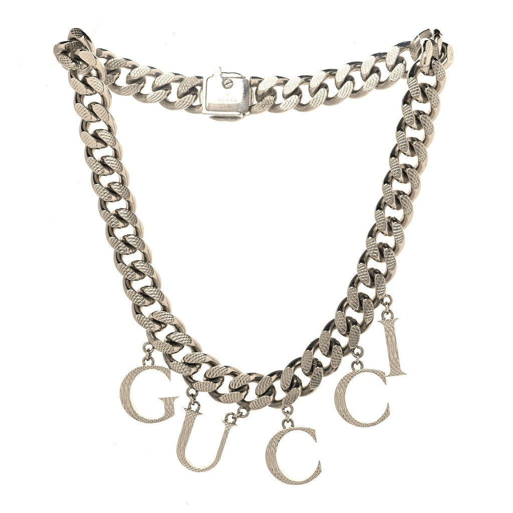 Gucci Metal Script Choker Necklace Silver