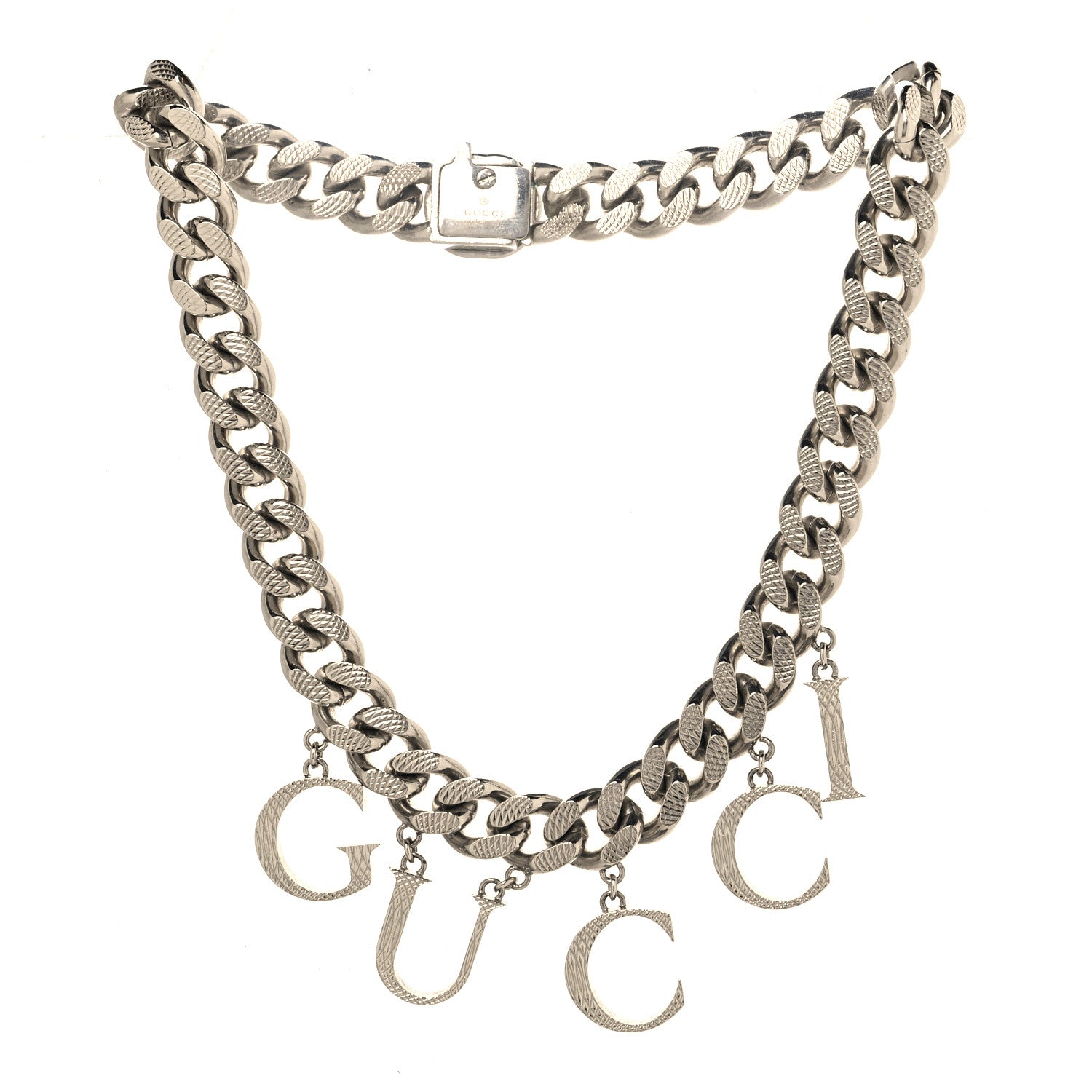 Gucci Metal Script Choker Necklace Silver