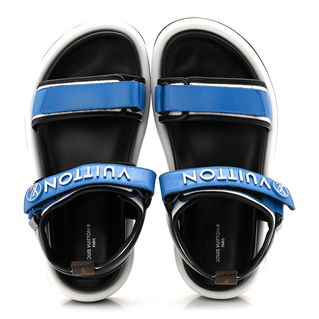 Louis Vuitton Calfskin Monogram Pool Pillow Flat Comfort Sandals 38 Blue