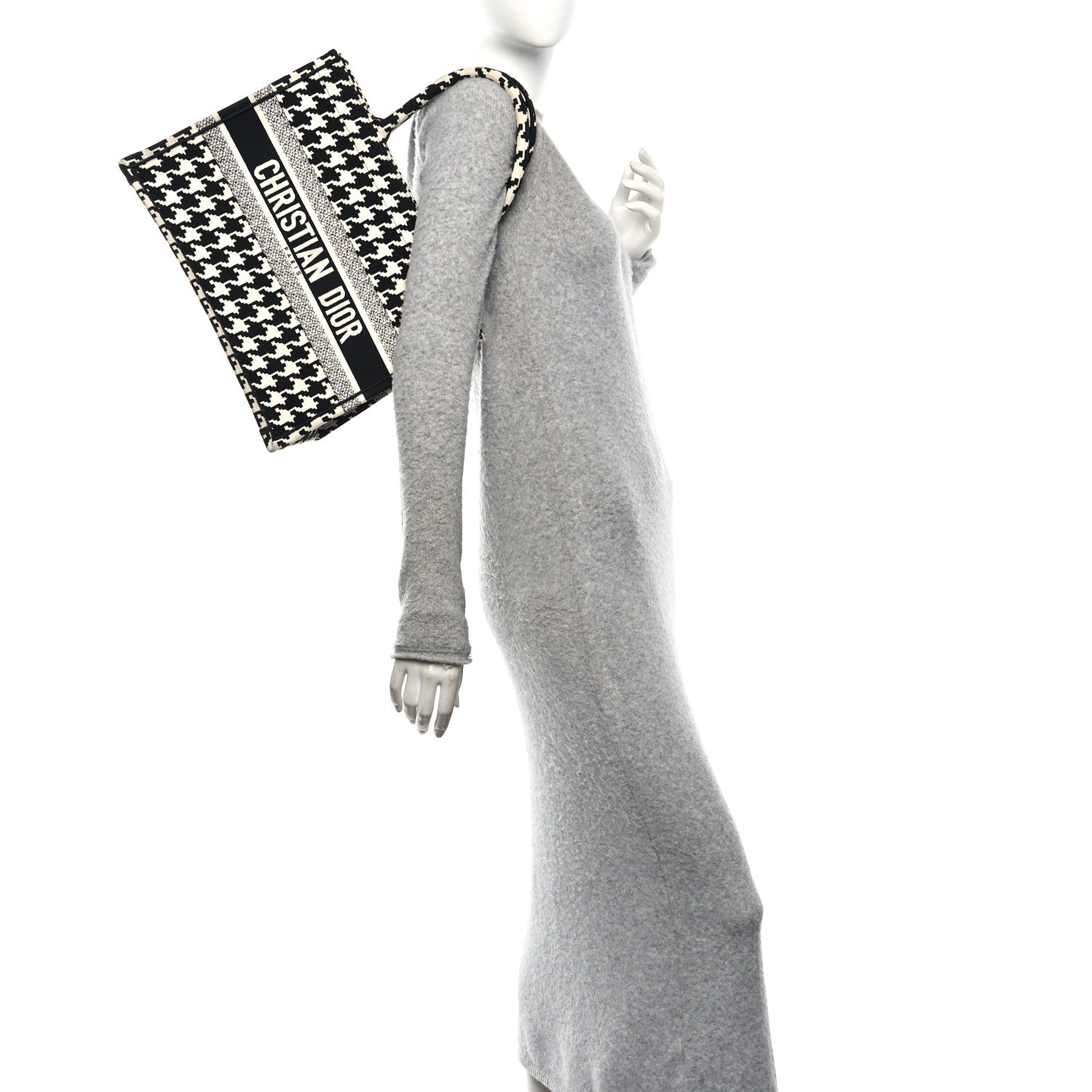 Christian Dior Canvas Macro Houndstooth Embroidered Medium Book Tote Black White