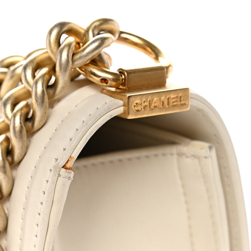Chanel Caviar Suede Calfskin Chevron Medium Boy Flap White