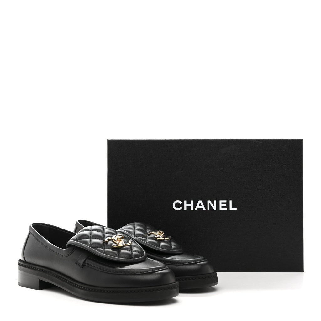 Lambskin Quilted CC Turnlock Loafers 37.5 Black