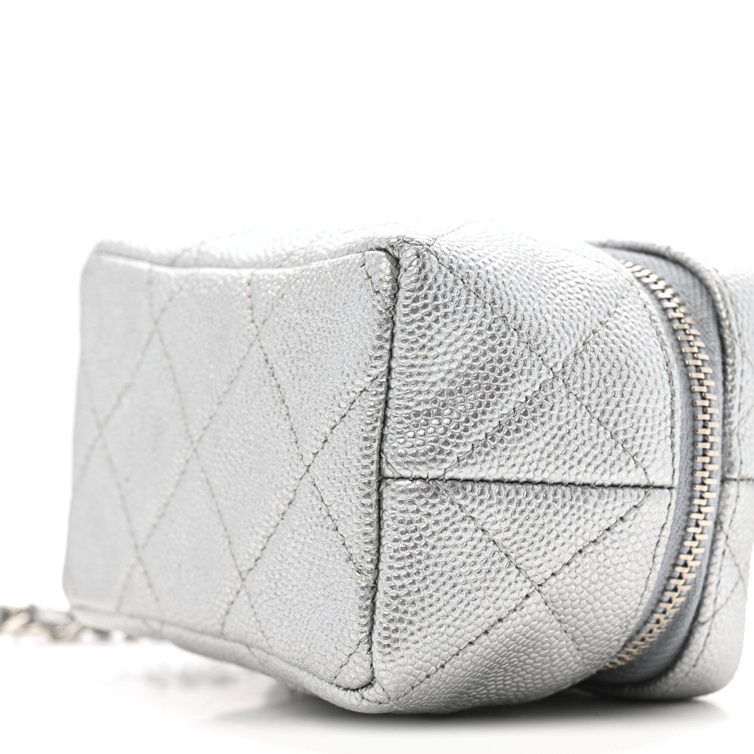Chanel Metallic Caviar Quilted Mini Top Handle Vanity With Chain Silver