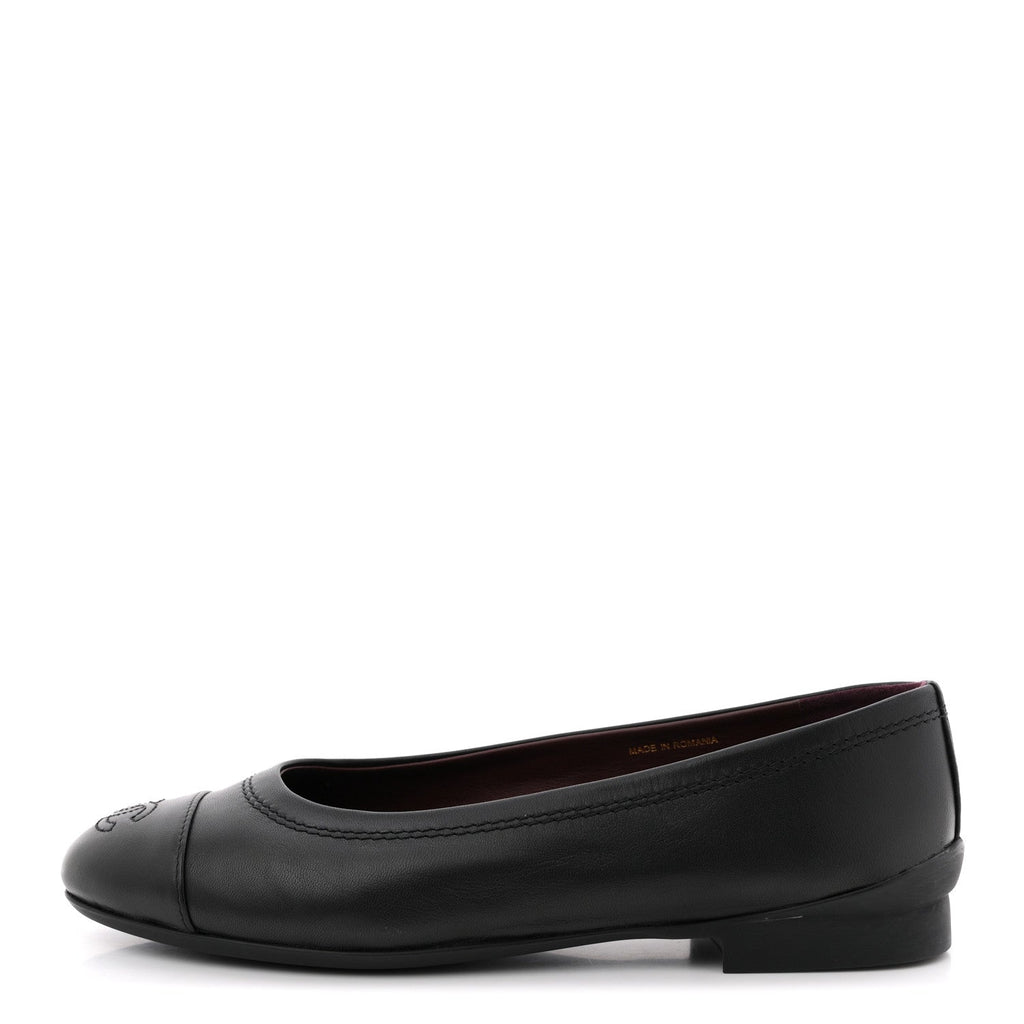 Lambskin Cap Toe CC Uniform Ballerina Flats 37.5 Black