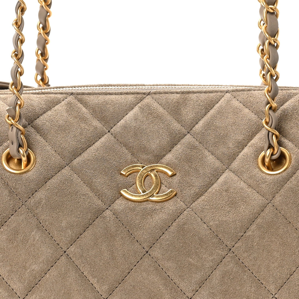 Chanel Suede Quilted Chanel 25 Bowling Bag Dark Grey