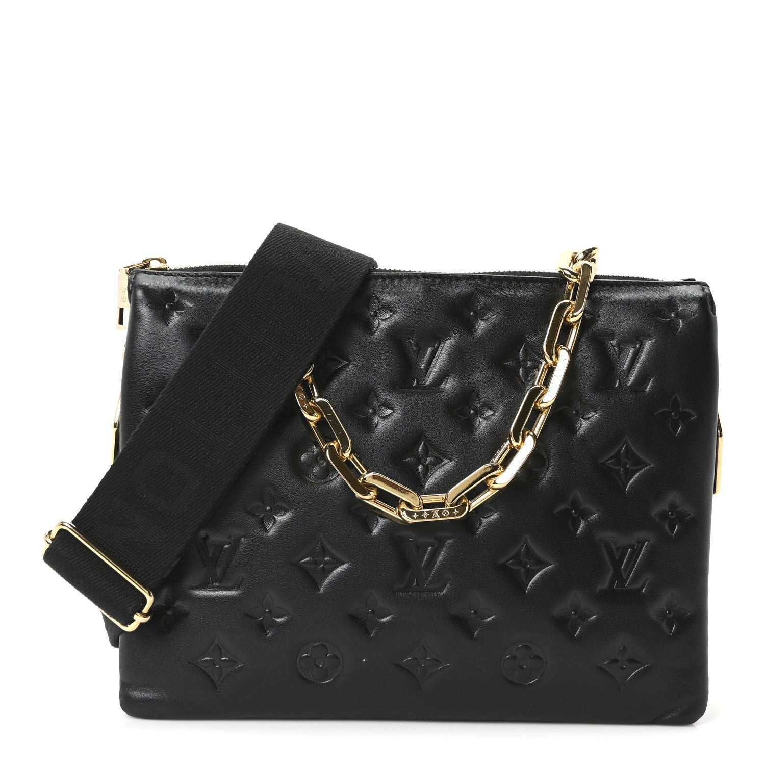 Louis Vuitton Lambskin Embossed Monogram Coussin PM Black