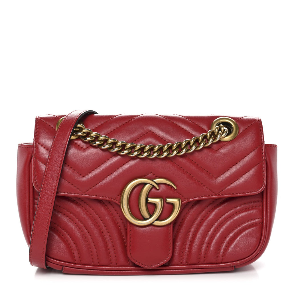 Gucci Calfskin Matelasse Mini GG Marmont Shoulder Bag Hibiscus Red