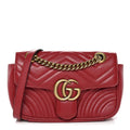 Gucci Calfskin Matelasse Mini GG Marmont Shoulder Bag Hibiscus Red