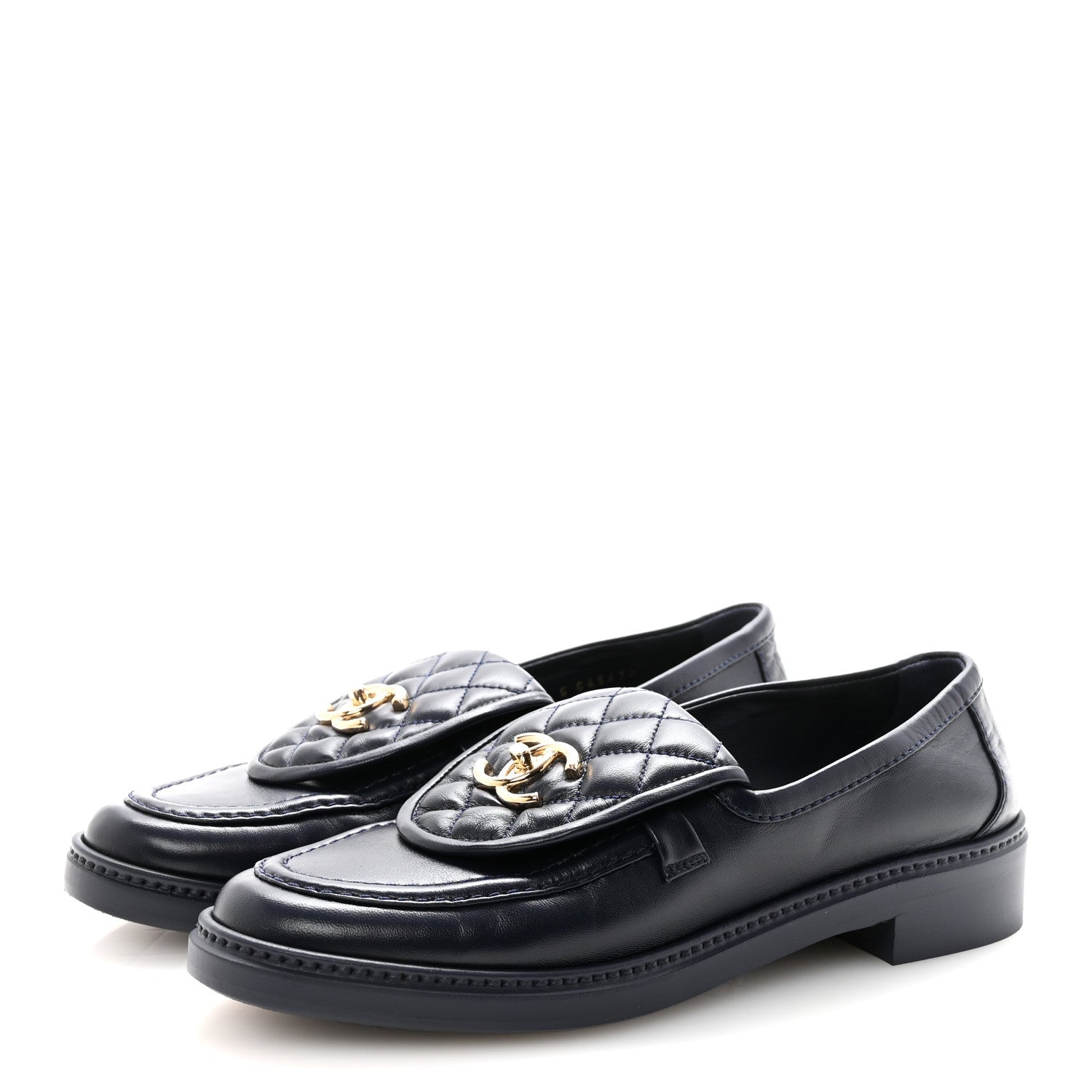 Lambskin Quilted CC Turnlock Loafers 38.5 Navy
