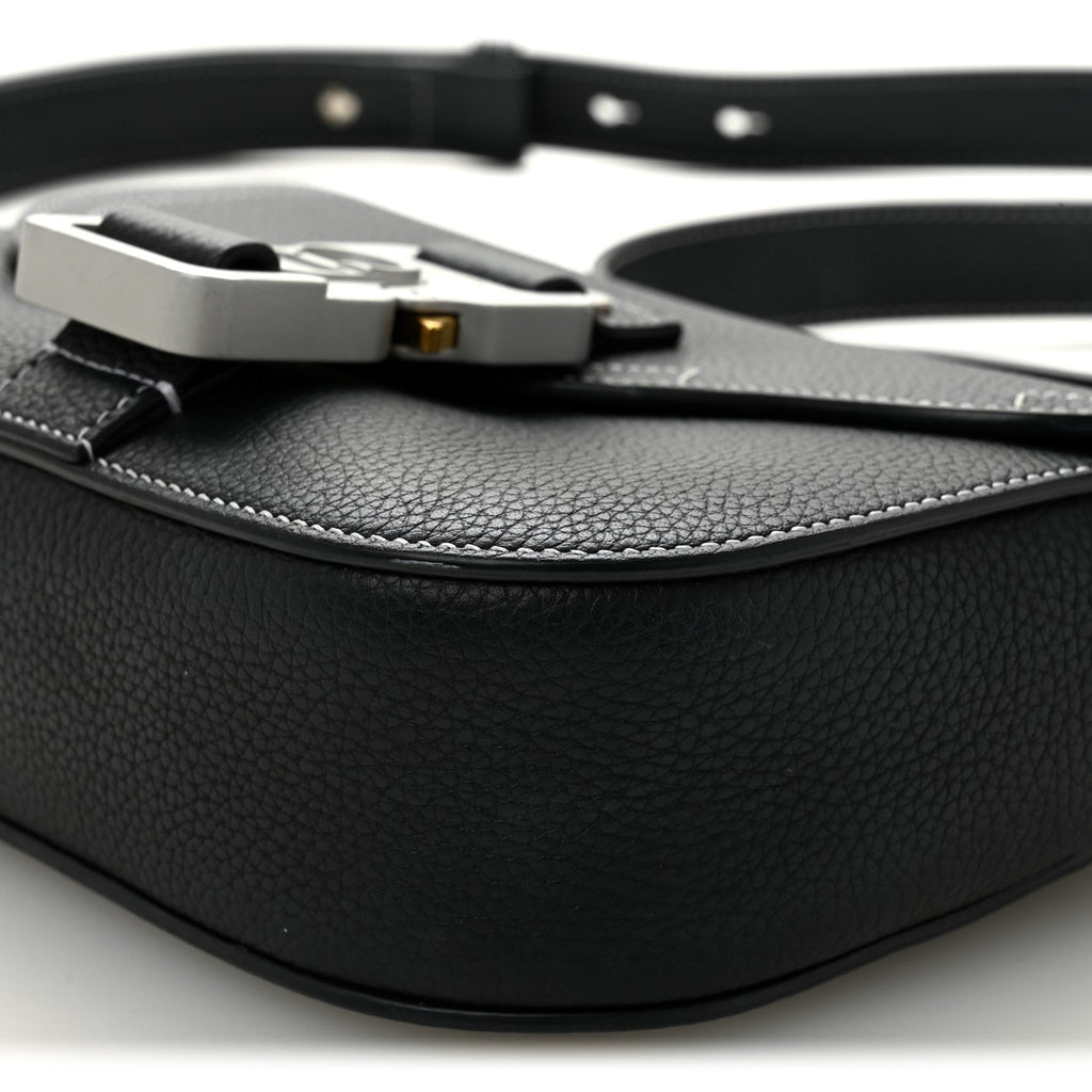 Christian Dior Grained Calfskin Saddle Messenger Bag With Strap Black