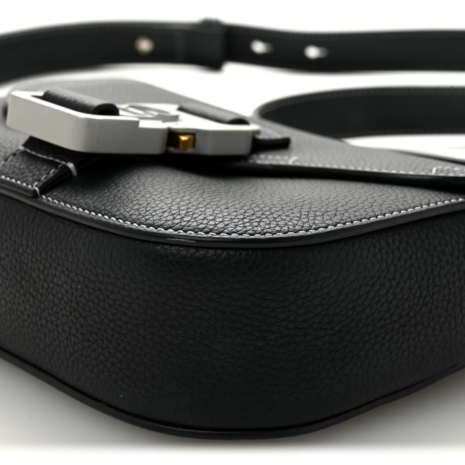 Christian Dior Grained Calfskin Saddle Messenger Bag With Strap Black