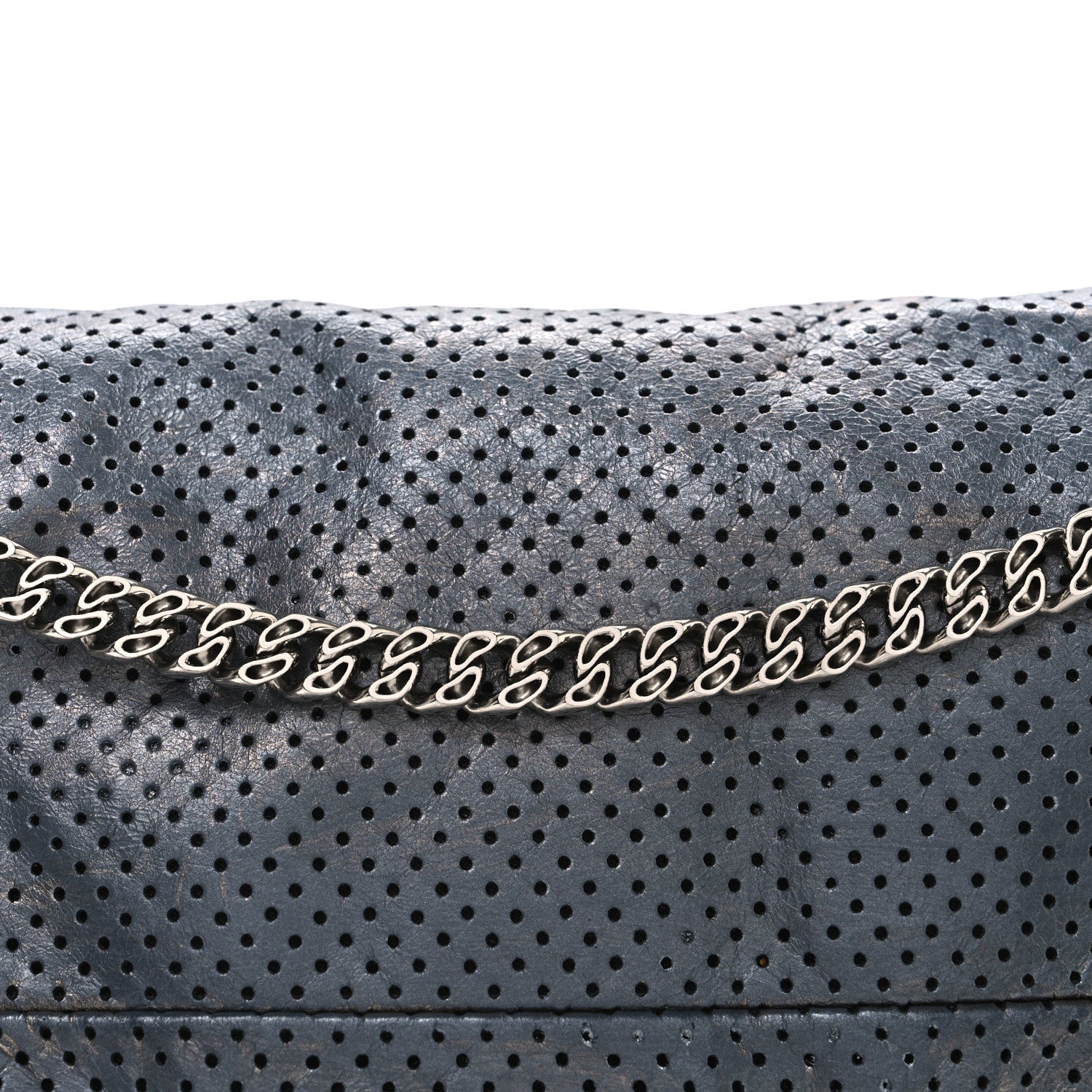Chanel Metallic Crackled Calfskin Perforated Drill Flap Silver