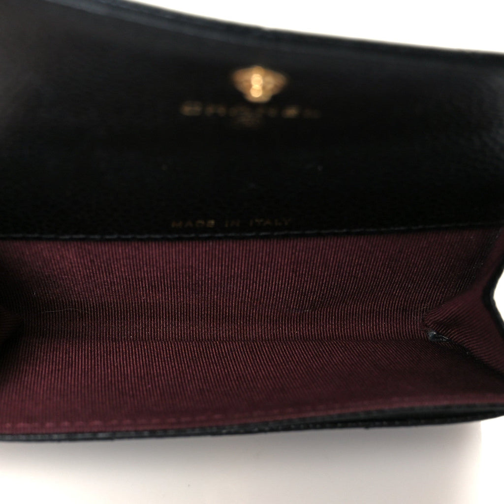 Caviar Quilted Flap Card Holder Wallet Black