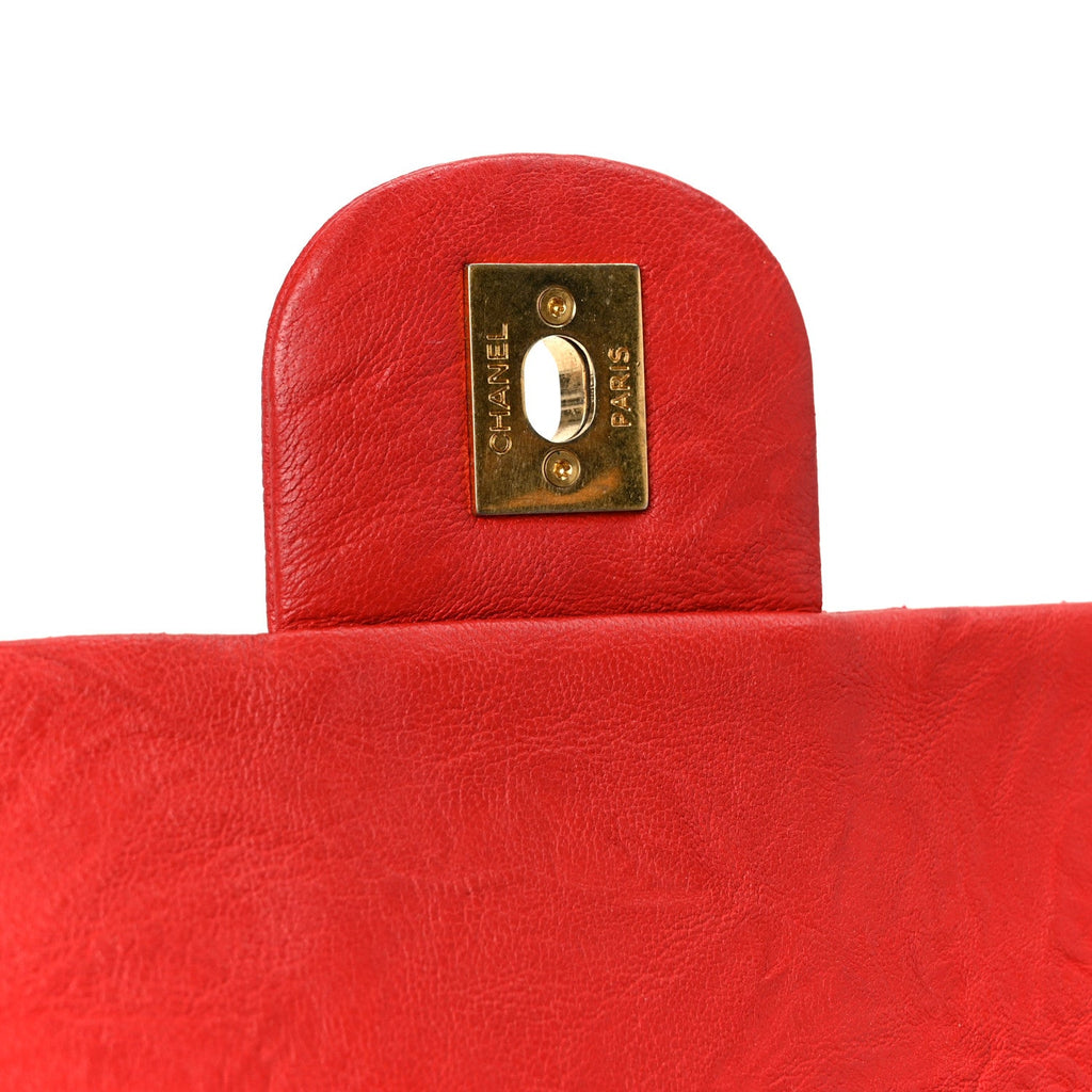 Chanel Wrinkled Lambskin Chevron Quilted Medium Flap Red