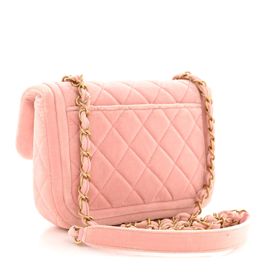 Chanel Velvet Quilted Mini Flap Pink