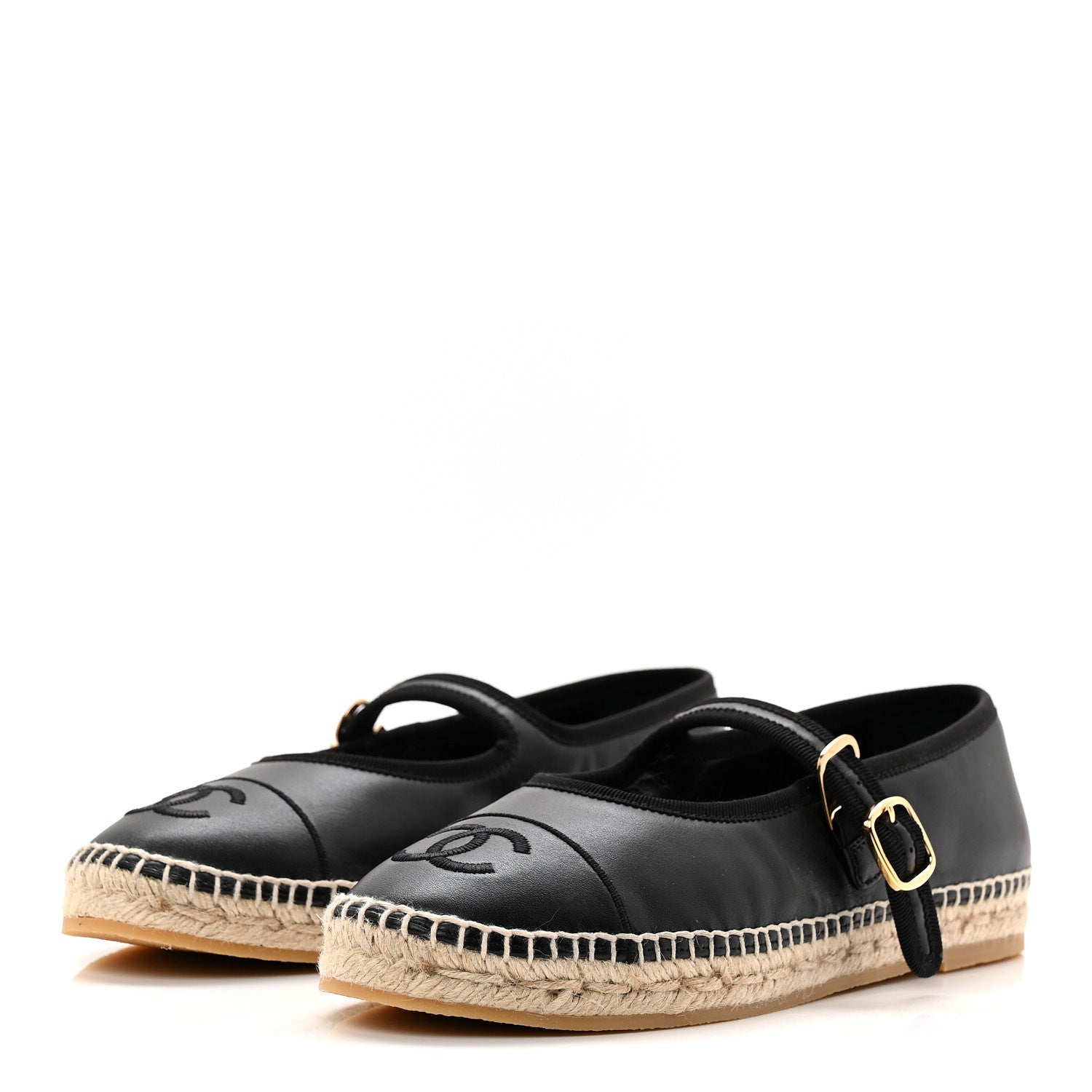 Lambskin Jute Mary Jane Flats 40 Black