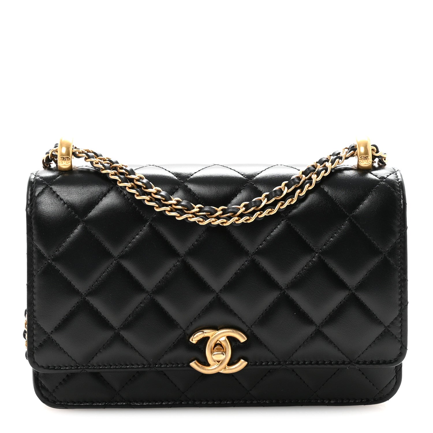 Chanel Calfskin Quilted Perfect Fit Wallet On Chain WOC Black